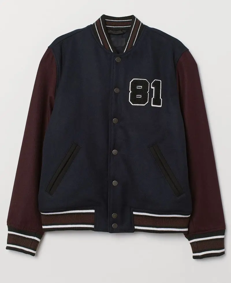 Men’s Bomber Dark Blue and Burgundy Baseball 81 Jacket