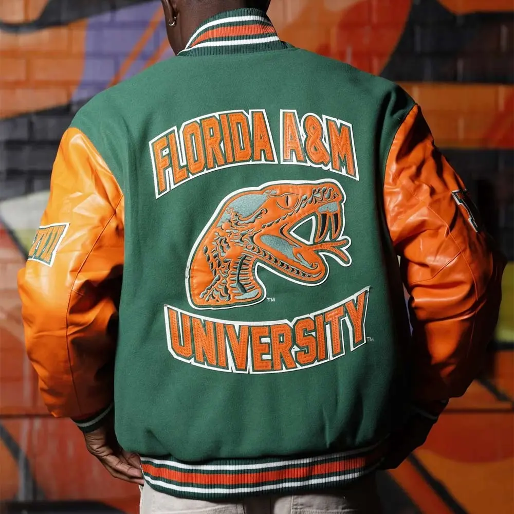 Men’s Florida A&M University Orange and Green Varsity Jacket