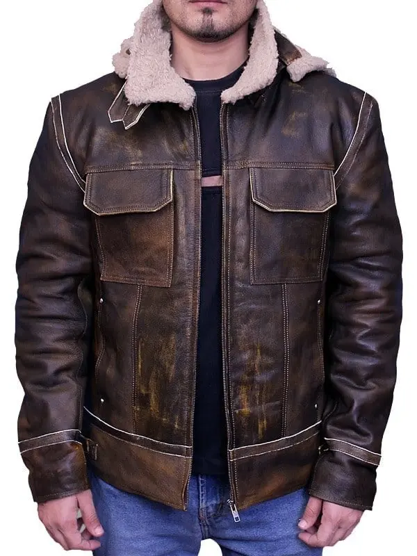 Men's Aviator Leather Hooded Bomber Fur Jacket