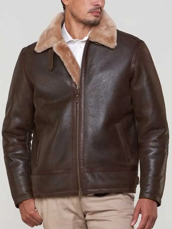 Men's Brown Sheepskin Leather Shearling Jacket