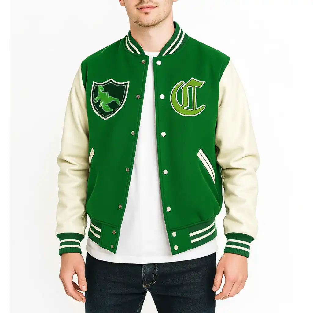 GTA 5 Franklin Adamim Green and White Varsity Jacket