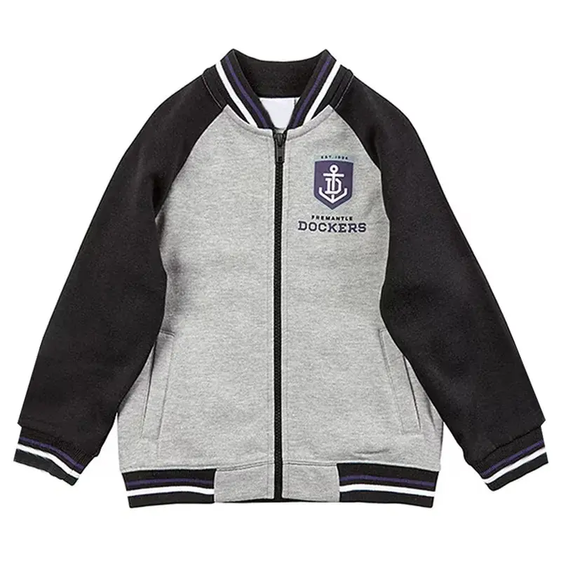 Fremantle Dockers Gray and Black Varsity Full-Zip Fleece Jacket