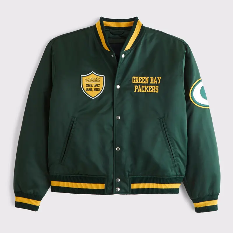 Green Bay Packers Green Varsity Bomber Satin Jacket