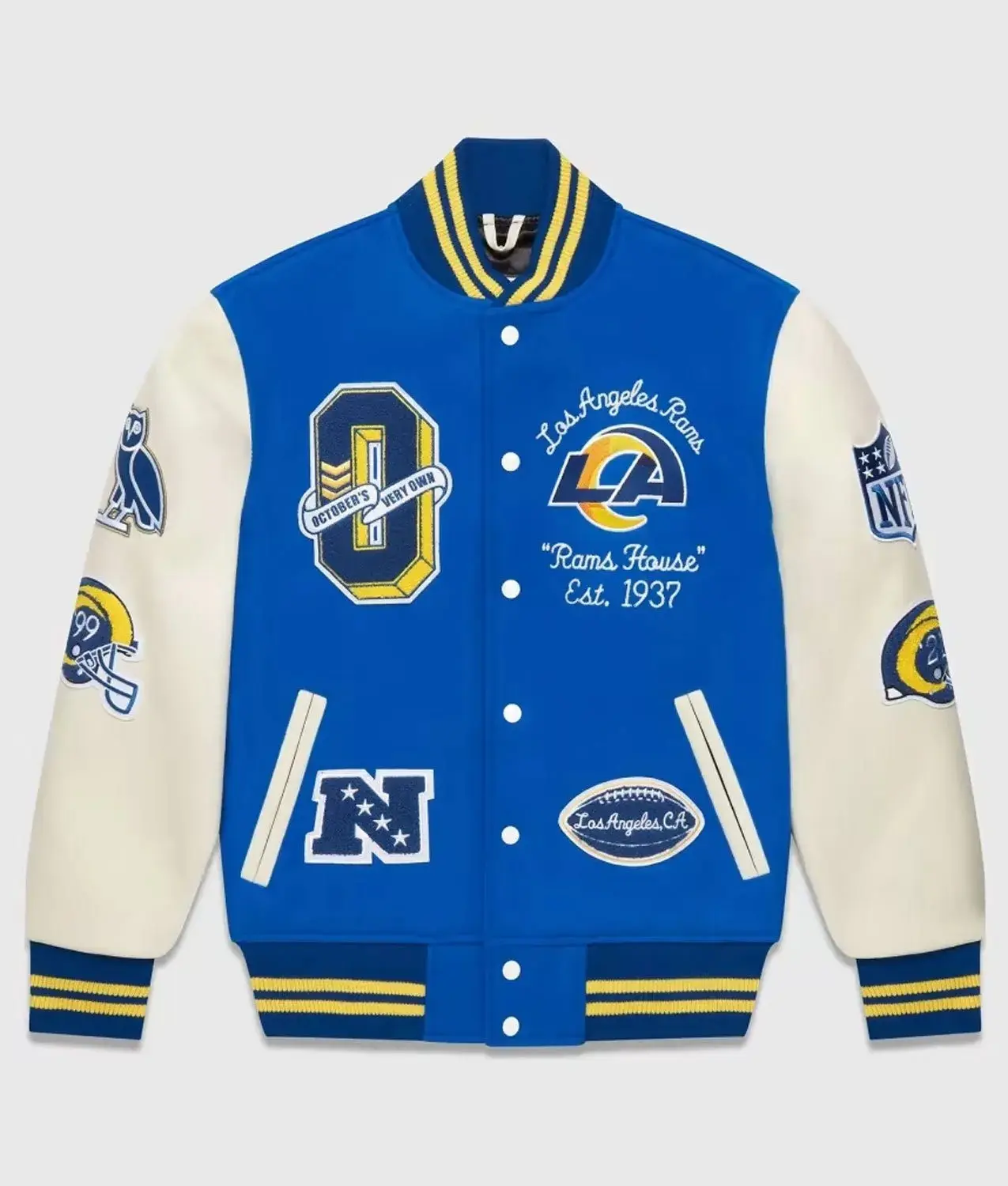 OVO Los Angeles Rams Varsity Jacket-OVO X NFL LOS ANGELES RAMS VARSITY JACKET