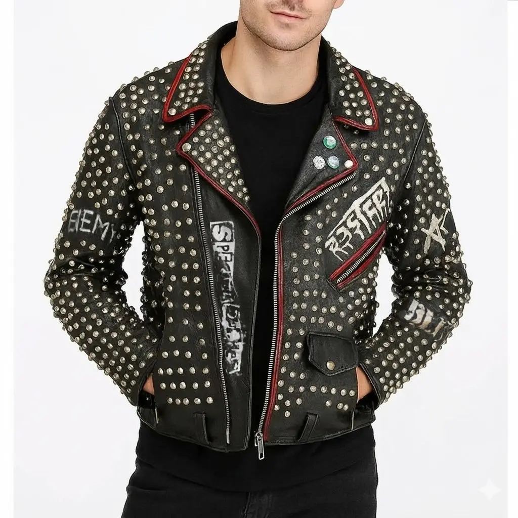 Matt Smith Caught Stealing Black Studded Leather Jacket Front