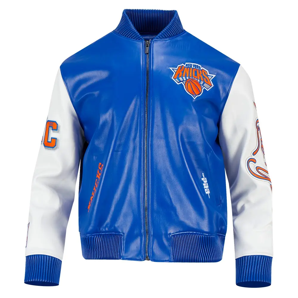 New York Knicks City Signature Blue Leather Varsity Jacket