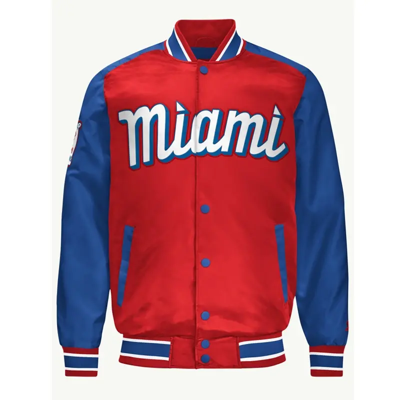 Miami Marlins Red and Blue Varsity Satin Jacket
