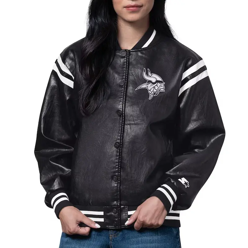 Minnesota Vikings High Heat Vegan Black Varsity Leather Jacket