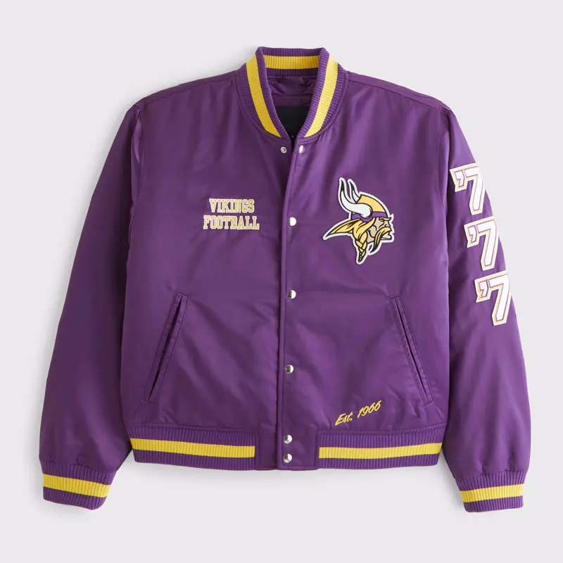 Minnesota Vikings Purple Varsity Bomber Satin Jacket