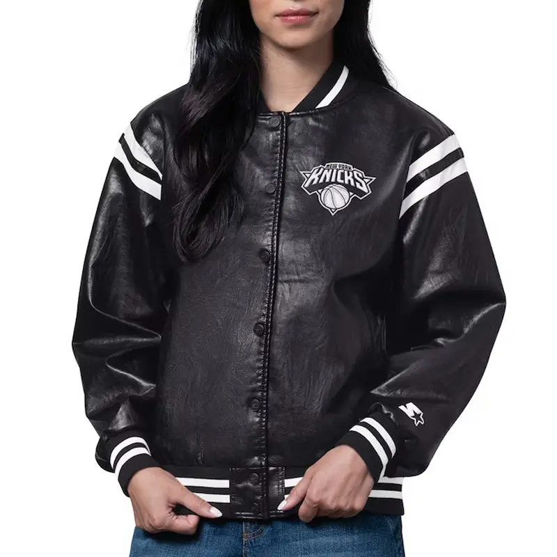 NY Knicks High Heat Vegan Black Varsity Leather Jacket
