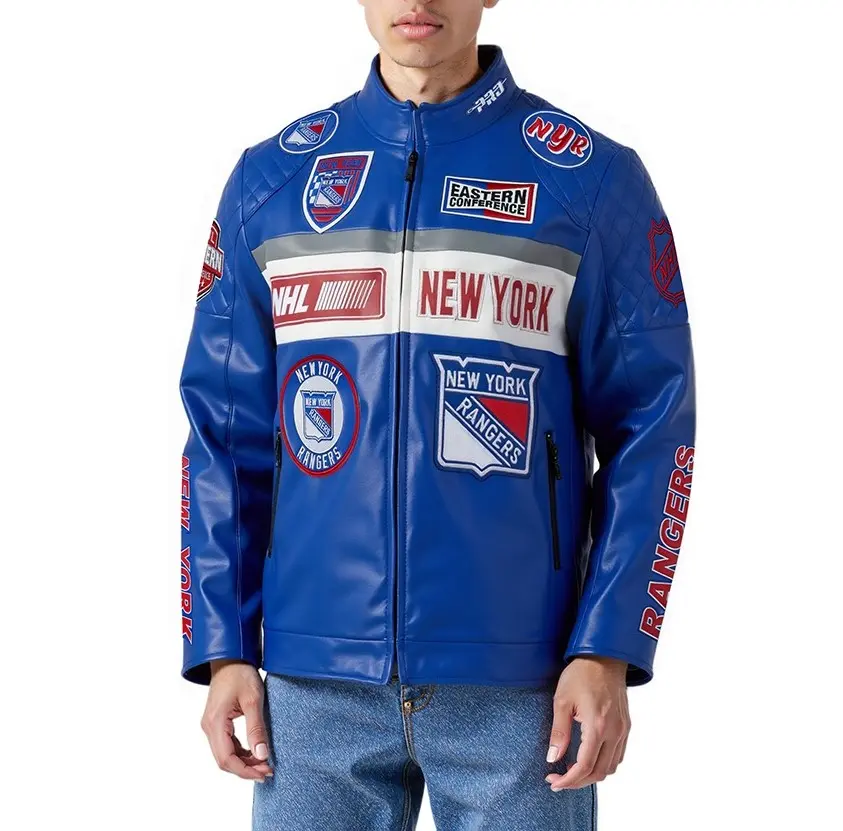 New York Rangers Blue Men's Moto Jacket