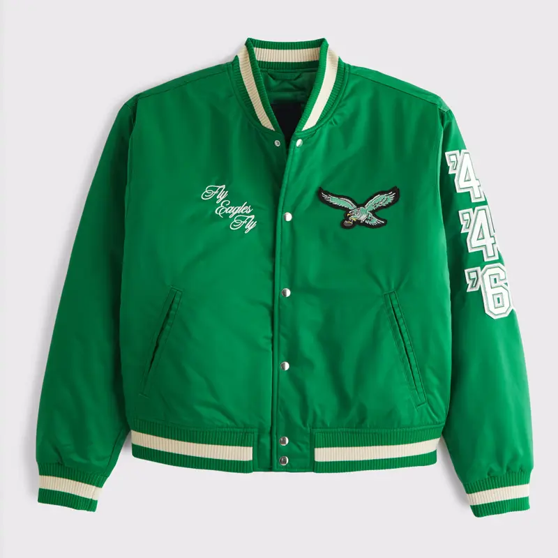Philadelphia Eagles Green Varsity Bomber Satin Jacket