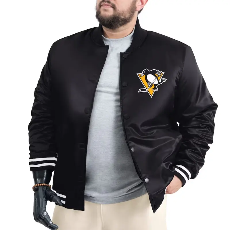 Pittsburgh Penguins Adaptive Bold Logo Varsity Satin Jacket