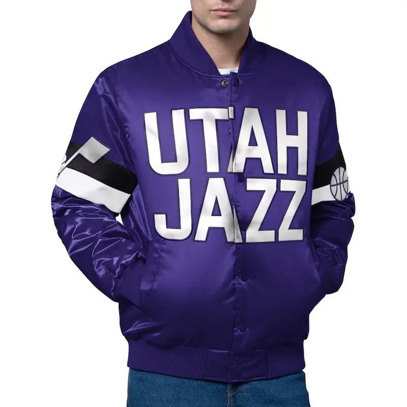 Utah Jazz Triple Option Varsity Full-Snap Satin Jacket